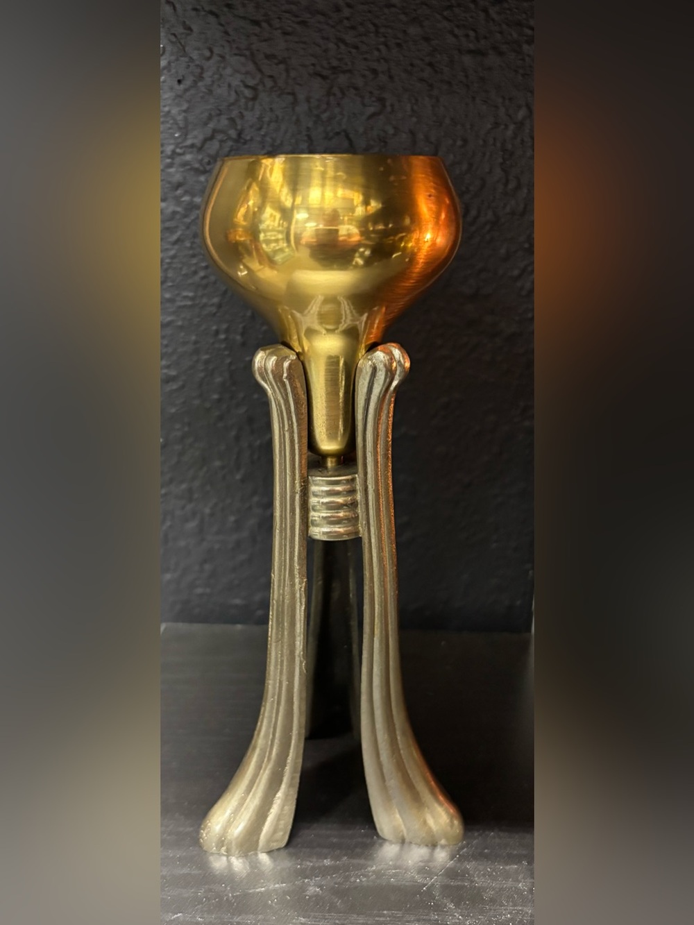 Vintage brass candle holder with Tripod Metal stand